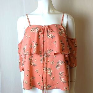 Summer Top Peach Print Size Medium NWOT